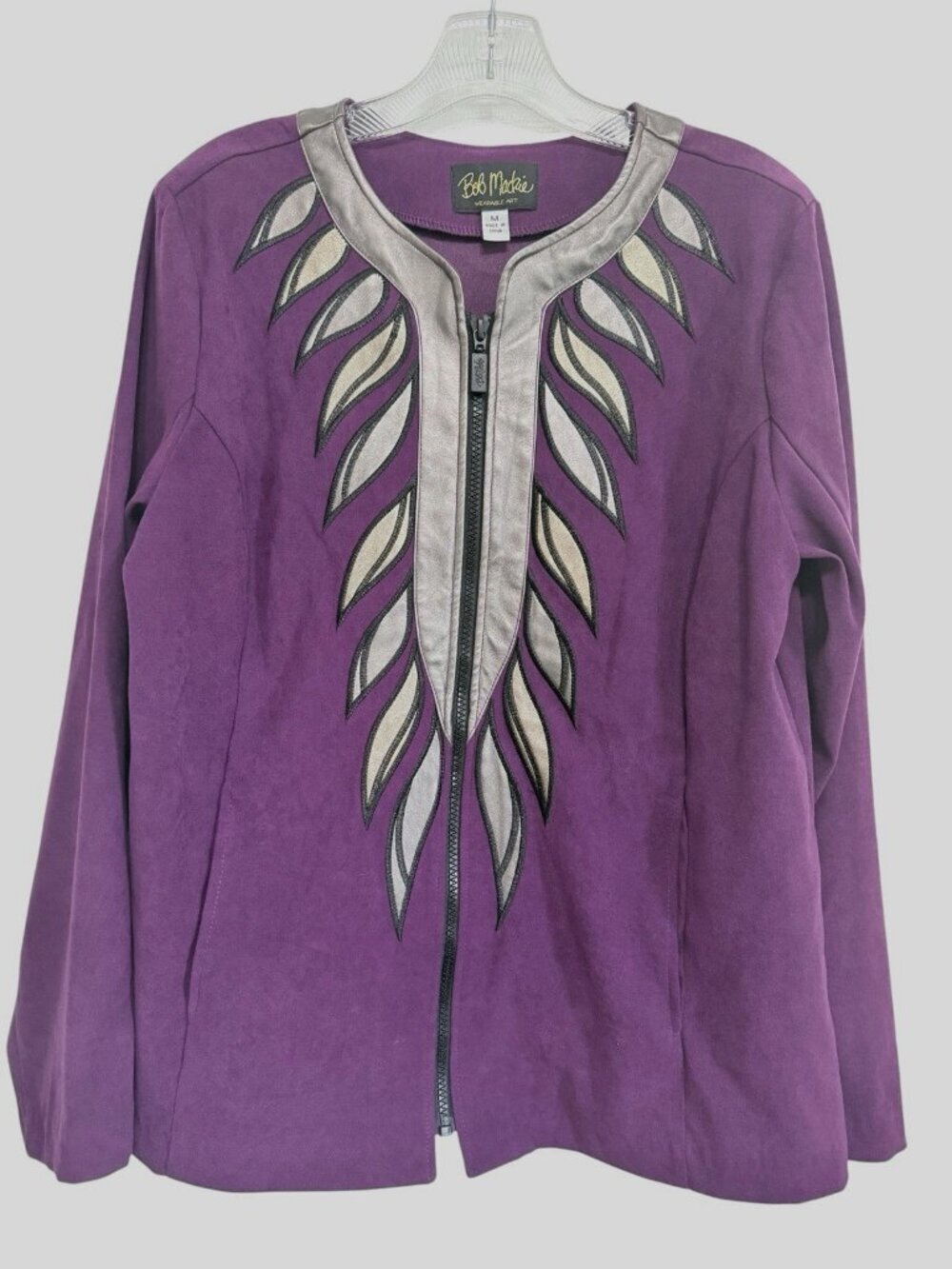 Bob Mackey Full Zip Front Jacket Size M Dark Purple with Pewter Faux Leather